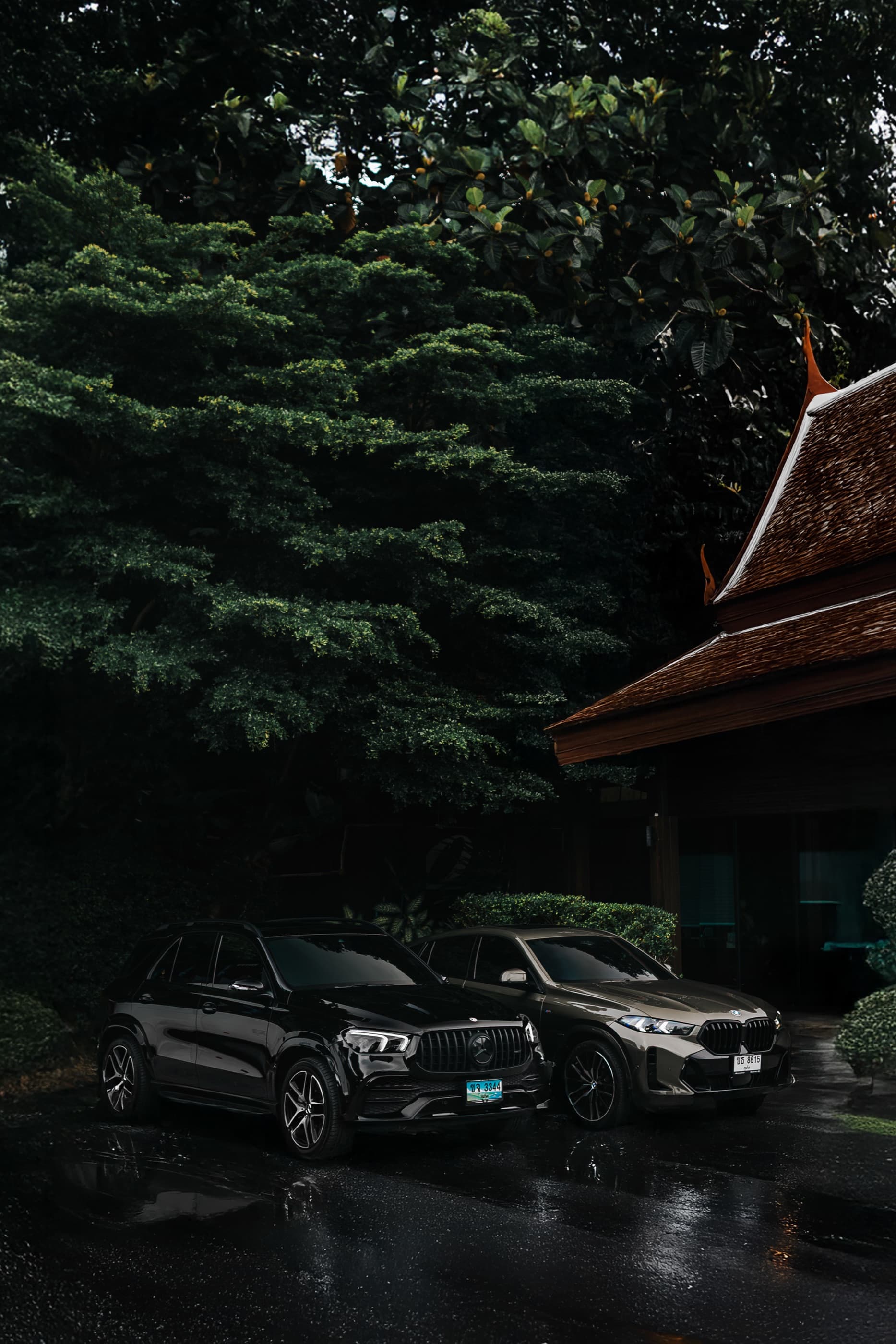 Mercedes-AMG GLE и BMW X6 у традиционного тайского дома на Пхукете